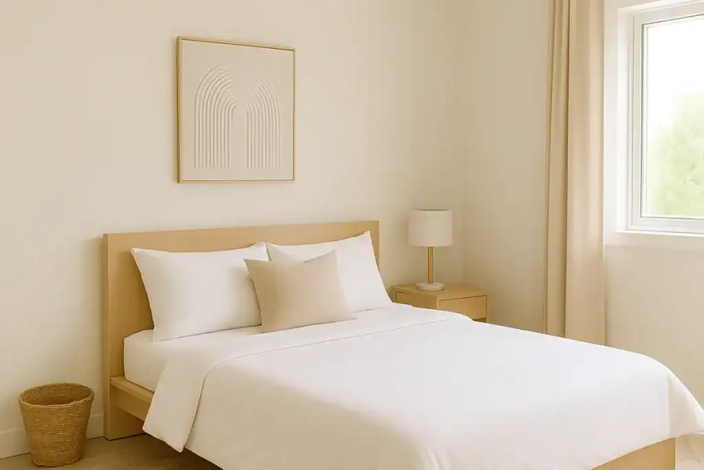 small bedroom layout ideas with light and minimal décor for a clean, airy space