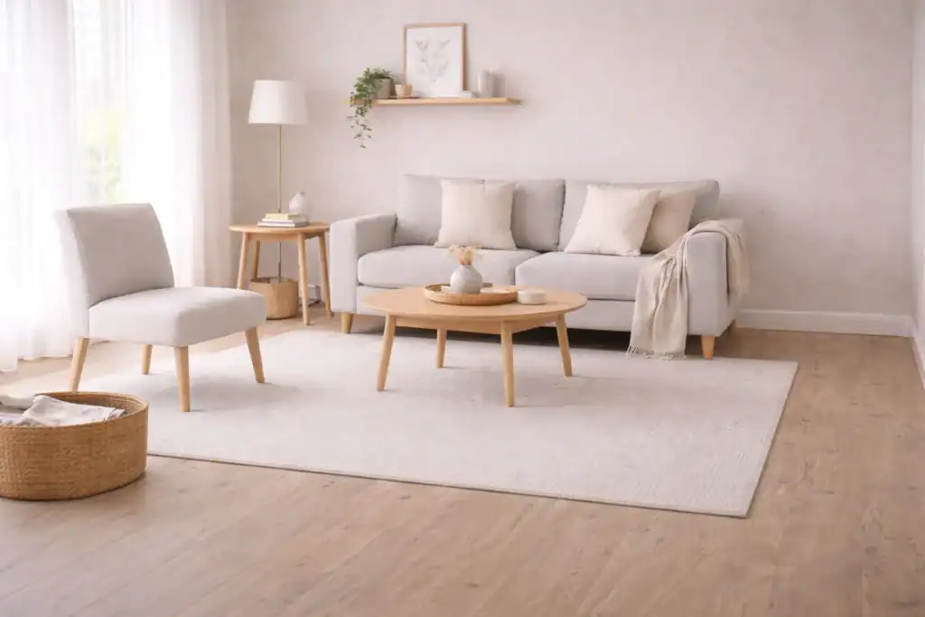 small living room seating ideas with compact sofa and light furniture