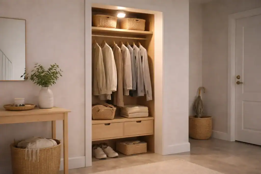 softly lit closet or hallway with motion-activated lighting