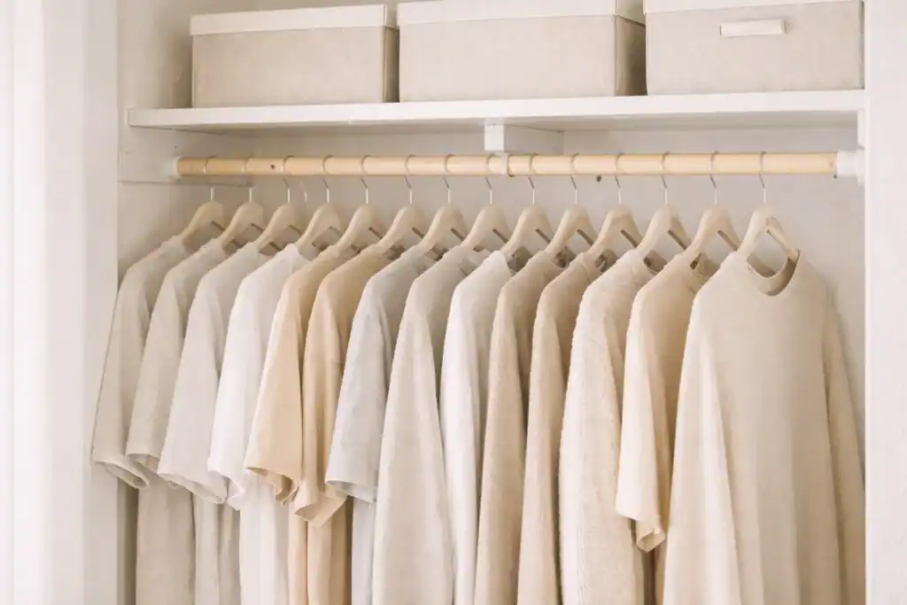 slim matching hangers used in a small closet