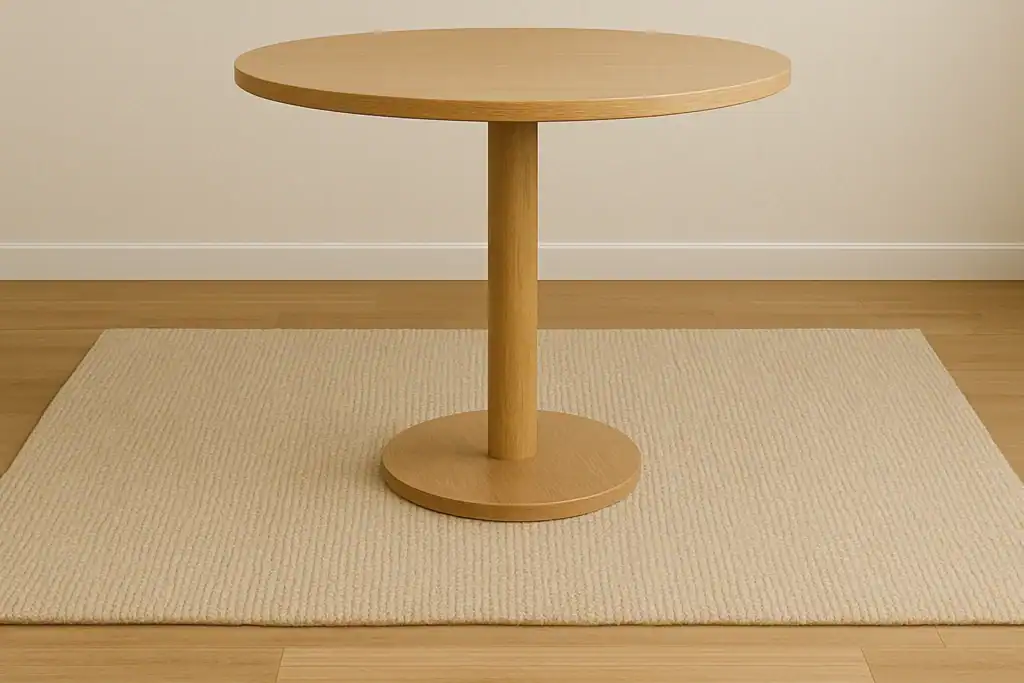 rug used to define small dining area in a tiny apartment