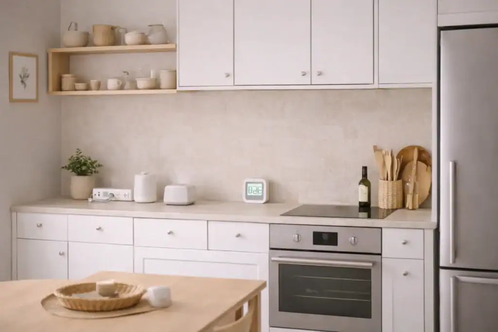 kitchen area with smart budget home gadgets blending well