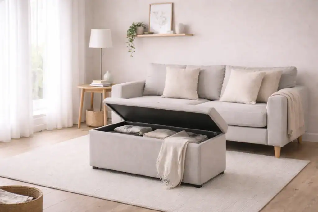 small living room seating ideas with storage ottoman