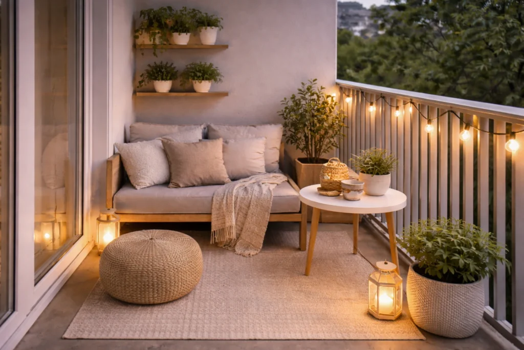 apartment balcony ideas with renter friendly outdoor lighting