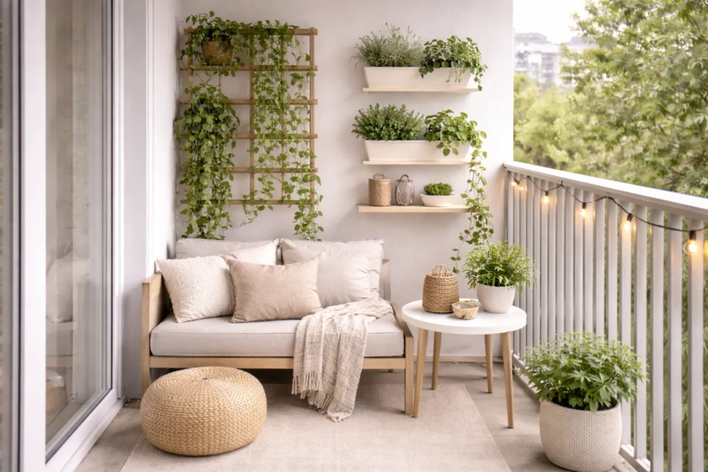 apartment balcony ideas using vertical plant displays
