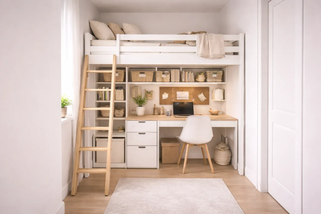 space saving kids bedroom ideas using loft bed layouts