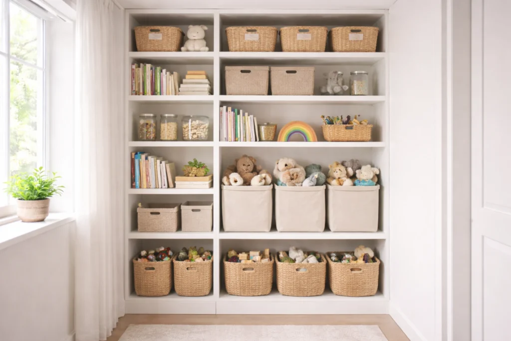 space saving kids bedroom ideas with vertical wall storage