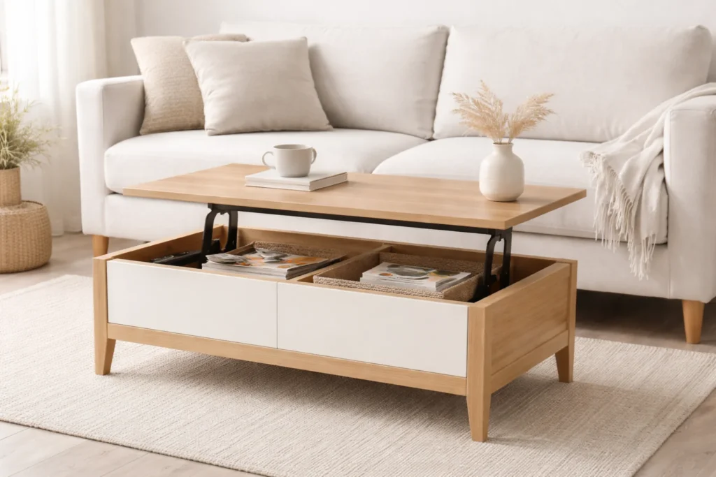 smart storage furniture ideas with lift top coffee table in small living room