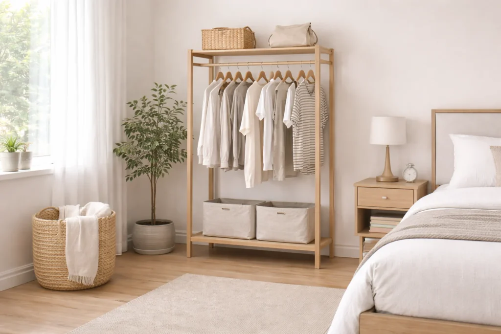 small bedroom furniture with slim wardrobe solution