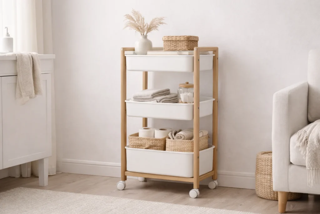 smart storage furniture ideas with rolling cart used for flexible storage