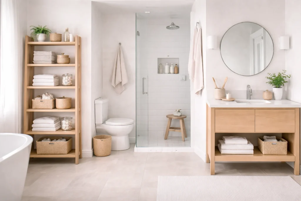 small bathroom layout ideas with defined zones
