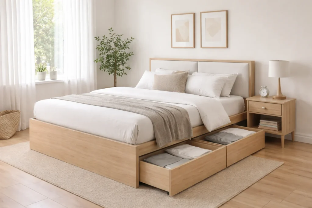 small bedroom furniture with built-in storage