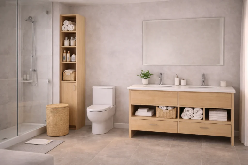 balanced storage & organization using open and closed storage