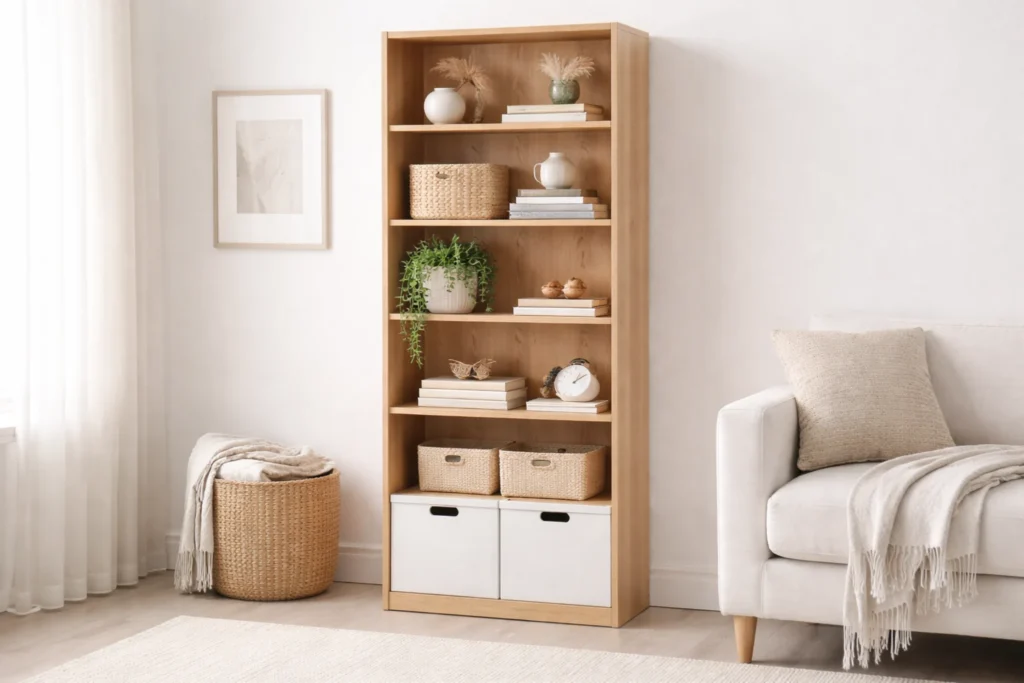 smart storage furniture ideas using vertical shelving in small apartment