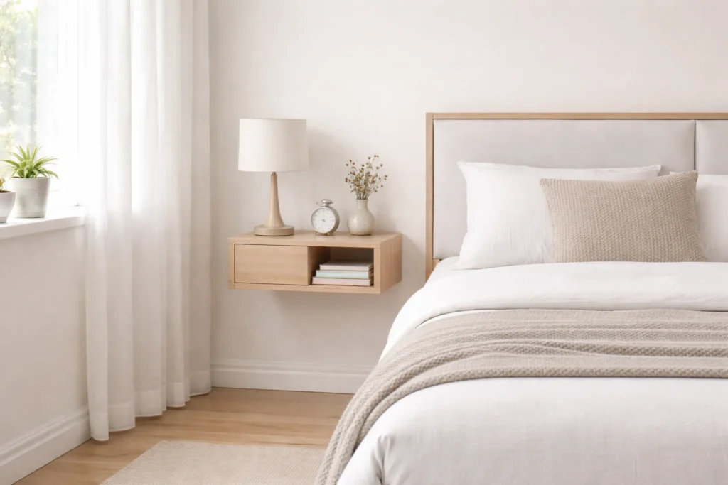 small bedroom furniture with floating nightstand