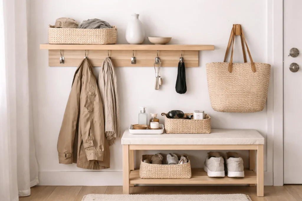 small space storage systems near an entry drop zone