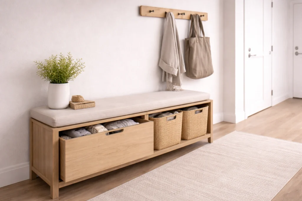 narrow hallway storage ideas with hidden closed storage