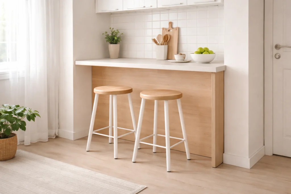 small kitchen furniture ideas showing tuck-under stools in small kitchen