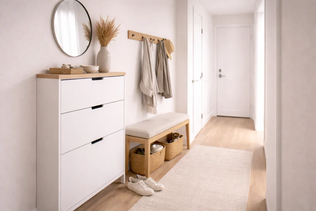narrow hallway storage ideas with slim entryway furniture