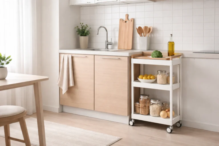 small kitchen furniture ideas with slim rolling kitchen cart in compact kitchen