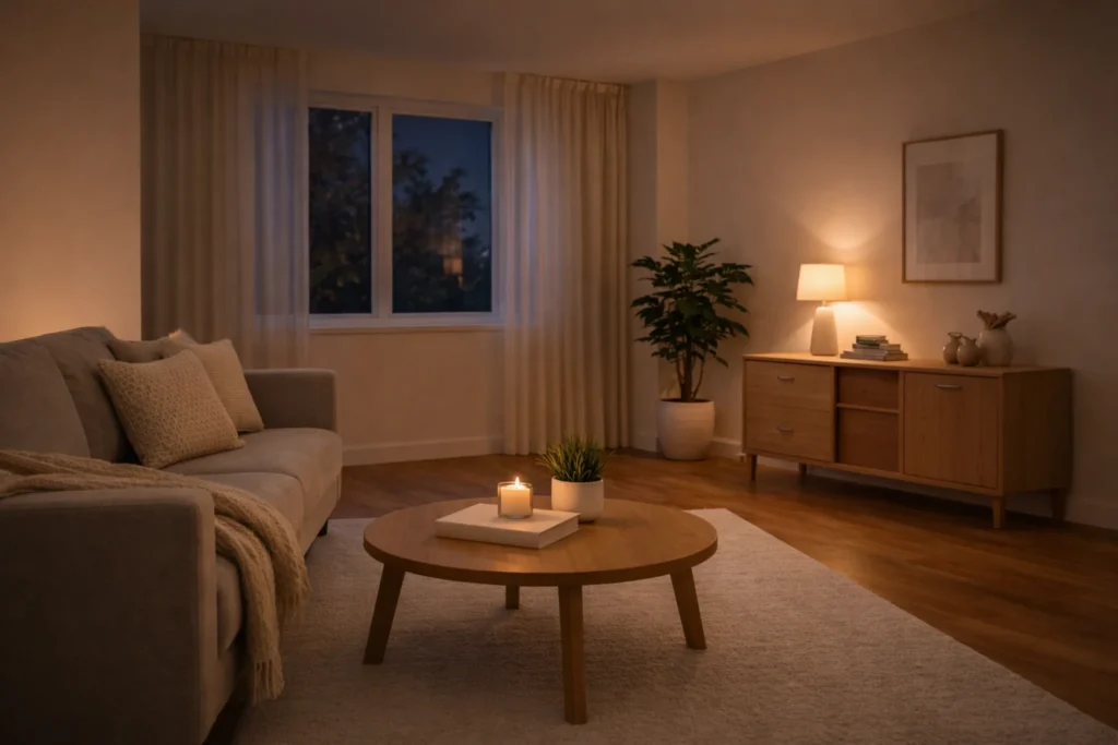 calm flow in small spaces evening living room reset