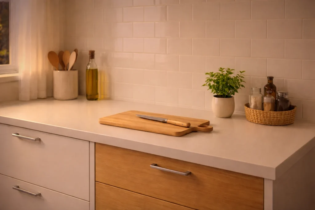 evening reset habits for small homes clean kitchen counter