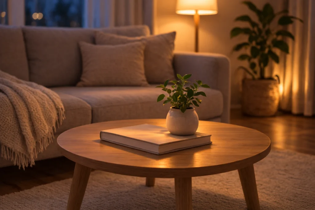 evening reset habits for small homes tidy living room table