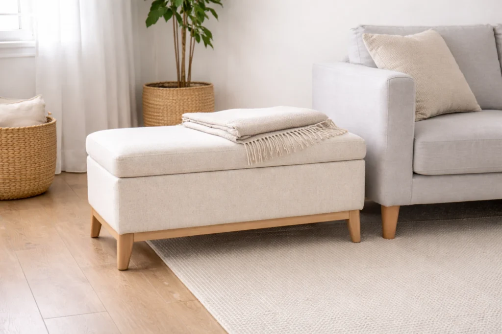 small living room furniture with upholstered storage bench