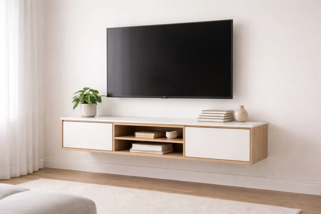 small living room furniture with floating TV console