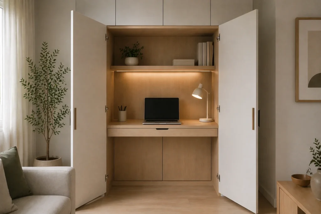 hidden home office ideas for small spaces clean concealed desk