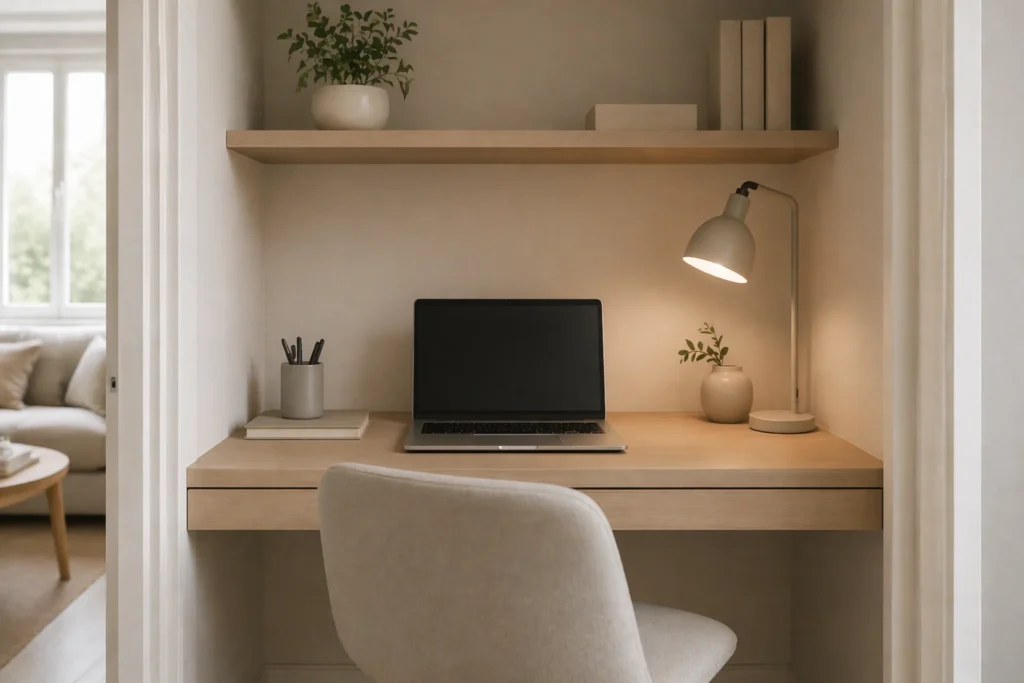 hidden home office ideas for small spaces minimal desk setup