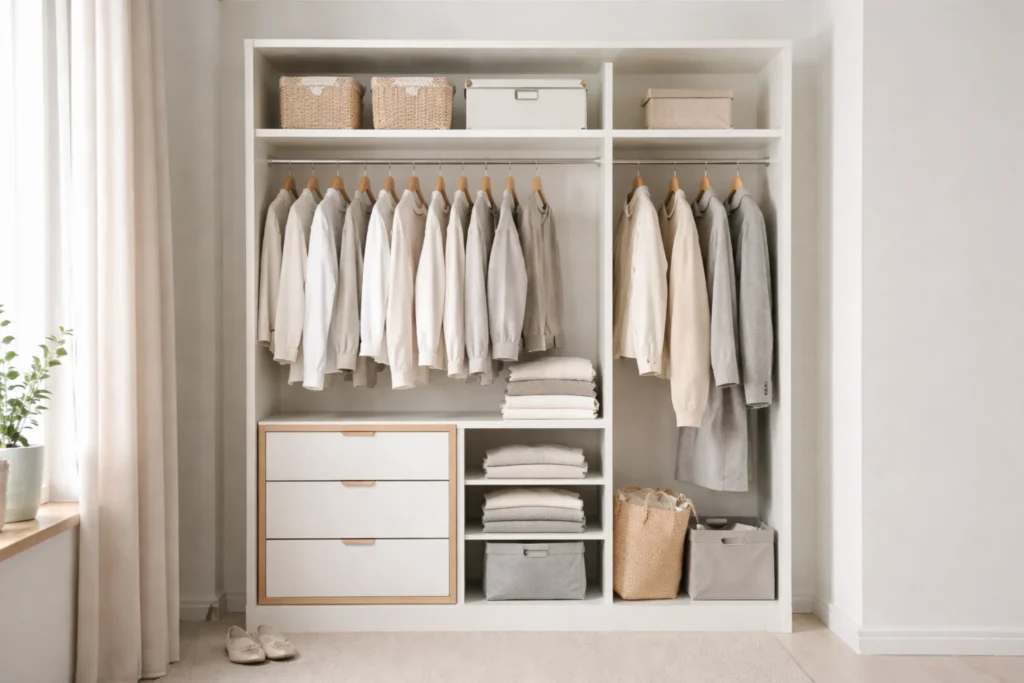 closet layout ideas for small wardrobes organized sections