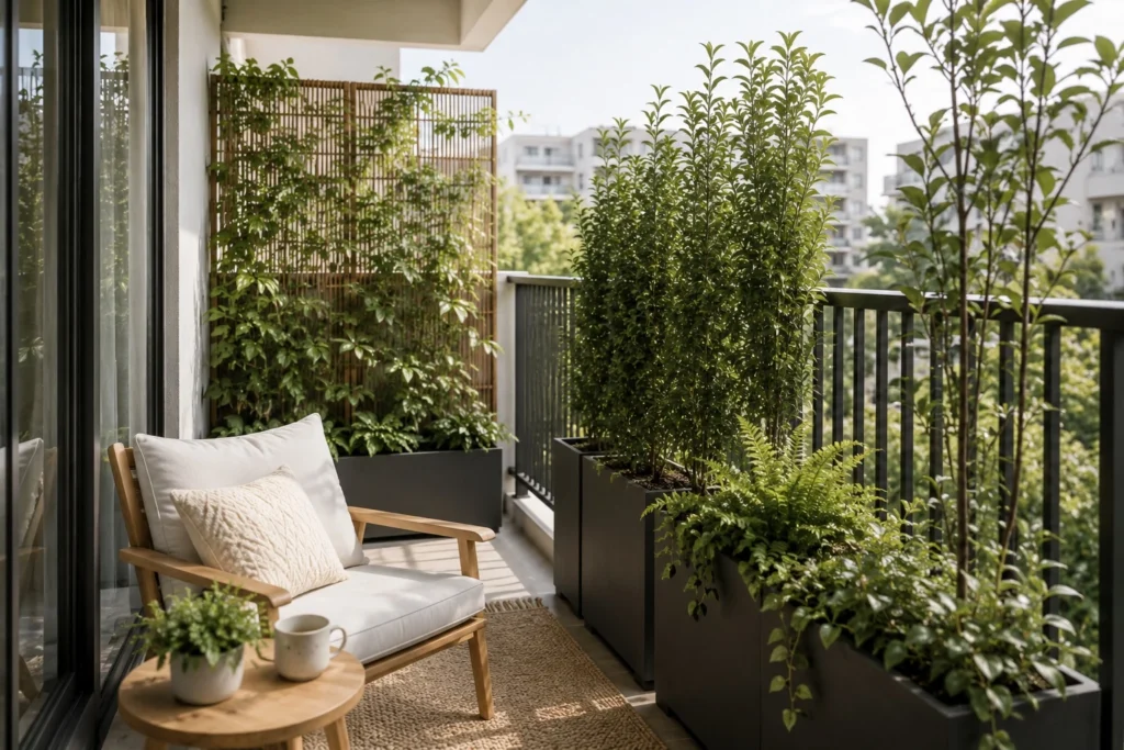 small balcony privacy ideas with tall balcony plants