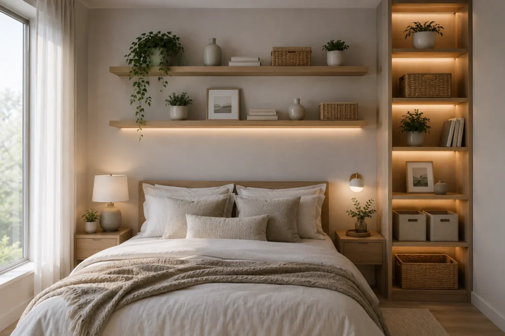 vertical storage systems for small apartments with layered shelving