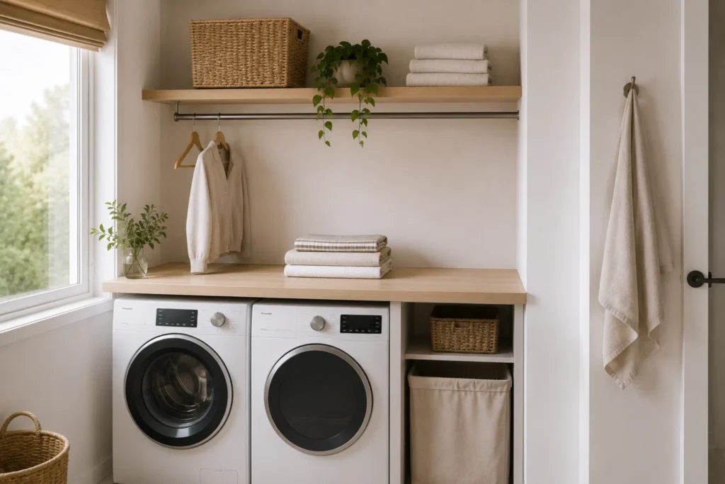 laundry zone ideas for small spaces with compact folding area