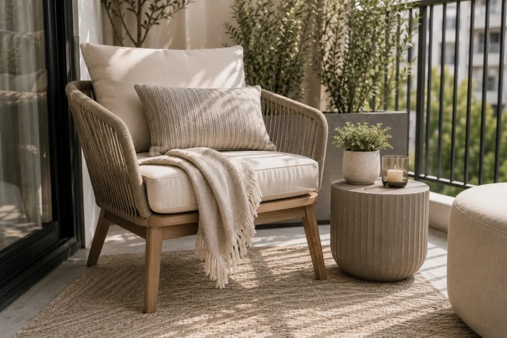 small balcony privacy ideas with cohesive balcony design