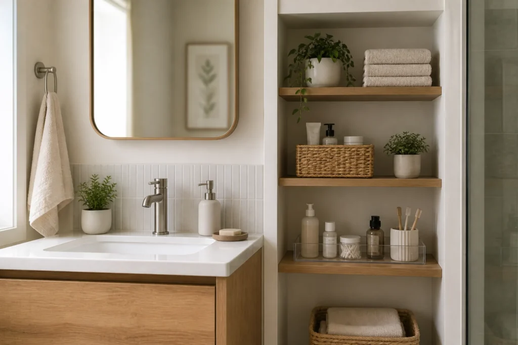 small bathroom zoning ideas organized storage by zone