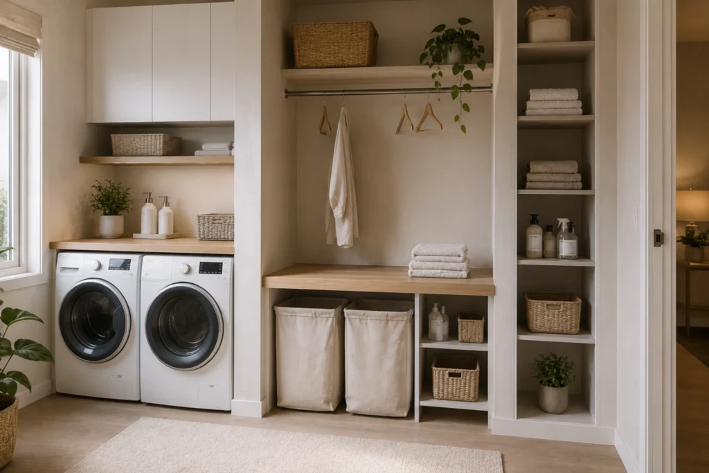 laundry zone ideas for small spaces with organized utility layout