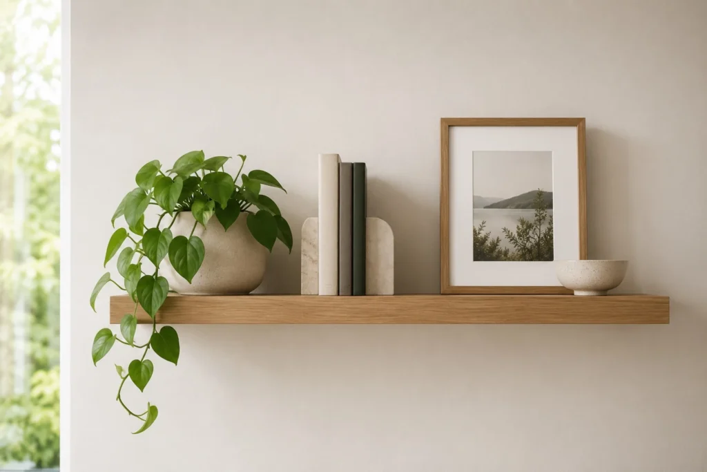 small living room wall decor ideas with floating shelves